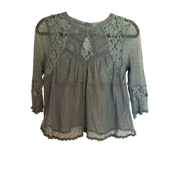 Free People Lace High Neck Crop Top XS No size Tag Dark Sage Green - Picture 1 of 9